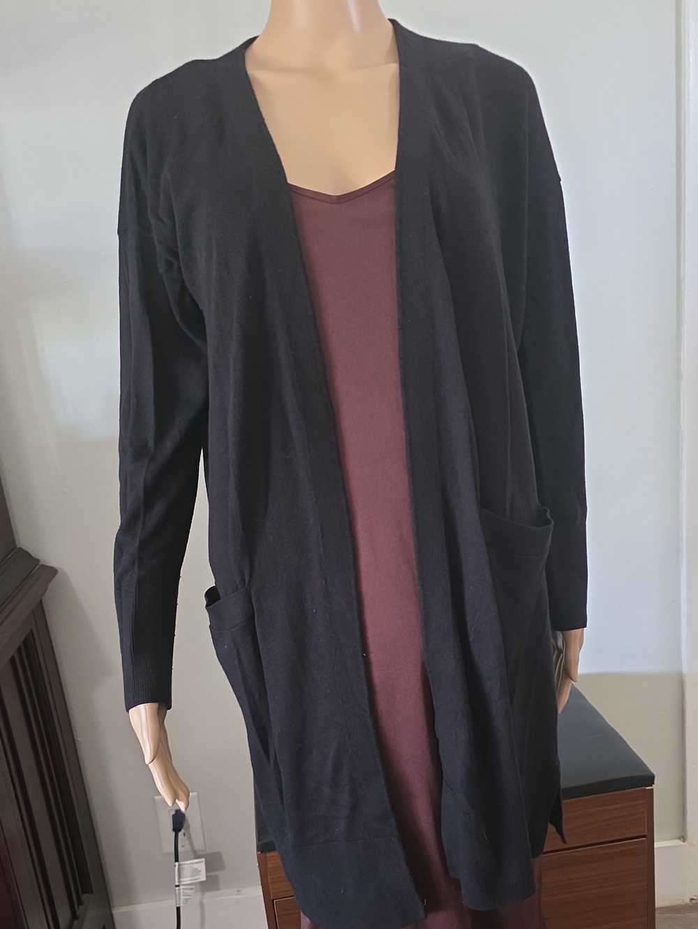 Halogen Black Open-Front Long Cardigan